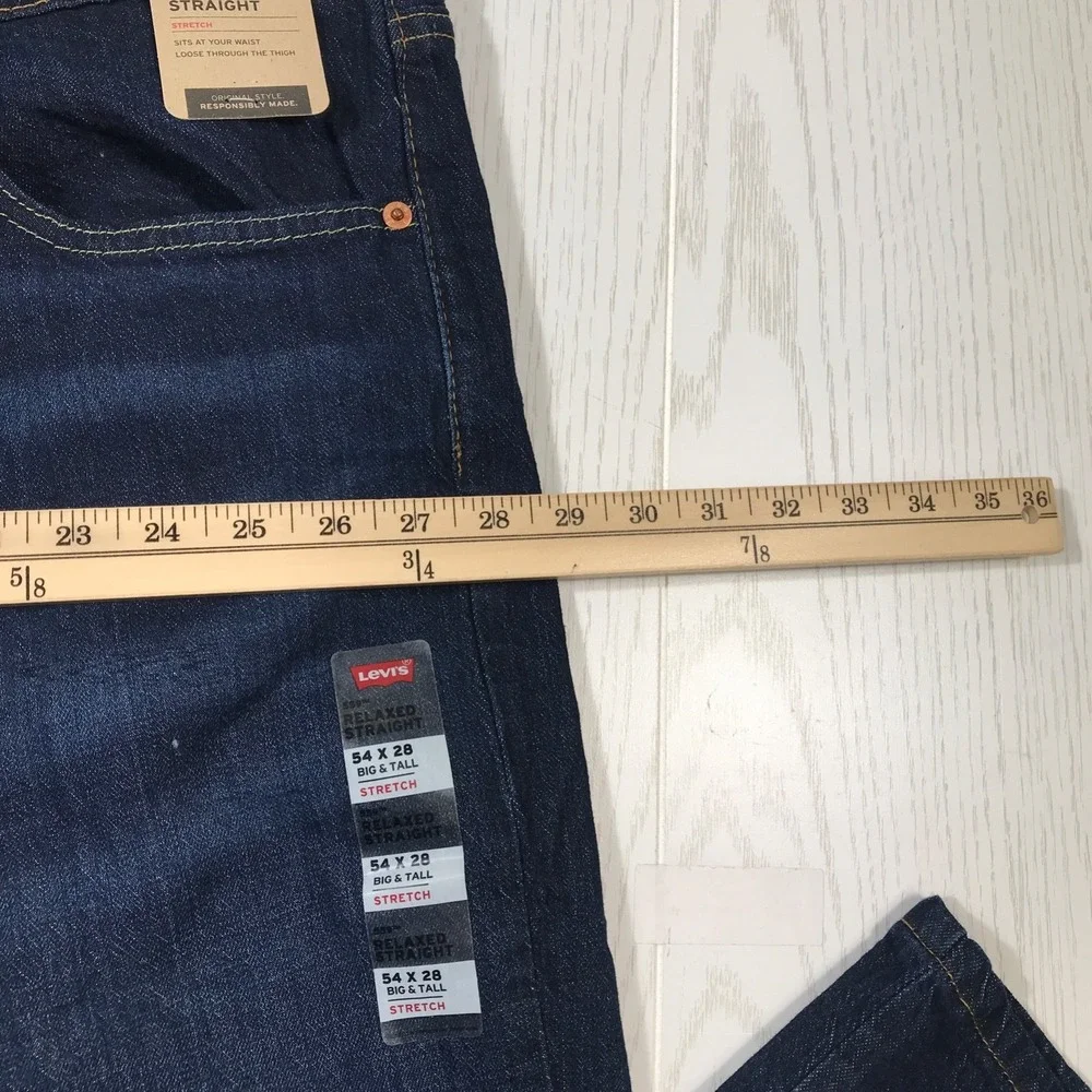 Levi's 559 Relaxed Jeans Men 54x28 Big Tall Blue Stretch Straight High Rise New